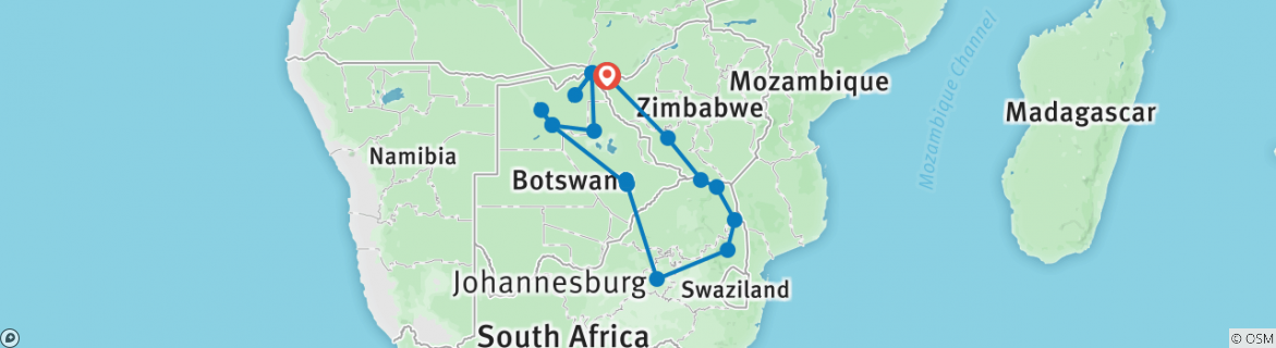 Image of a map showing the route of the tour