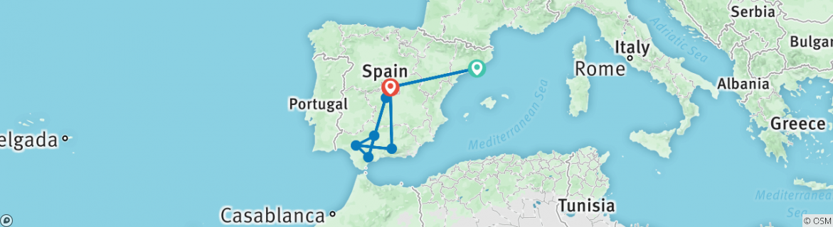 Image of a map showing the route of the tour