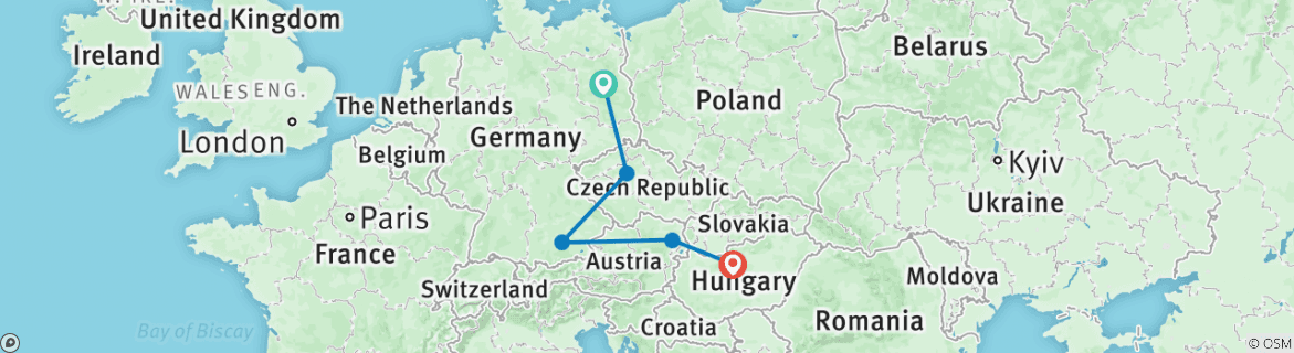 Image of a map showing the route of the tour