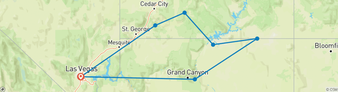 Image of a map showing the route of the tour