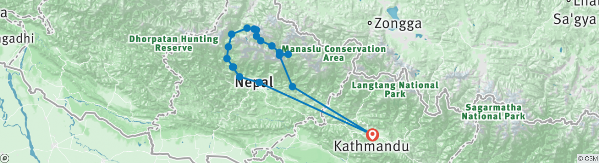 Image of a map showing the route of the tour