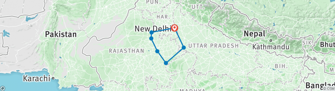 Image of a map showing the route of the tour