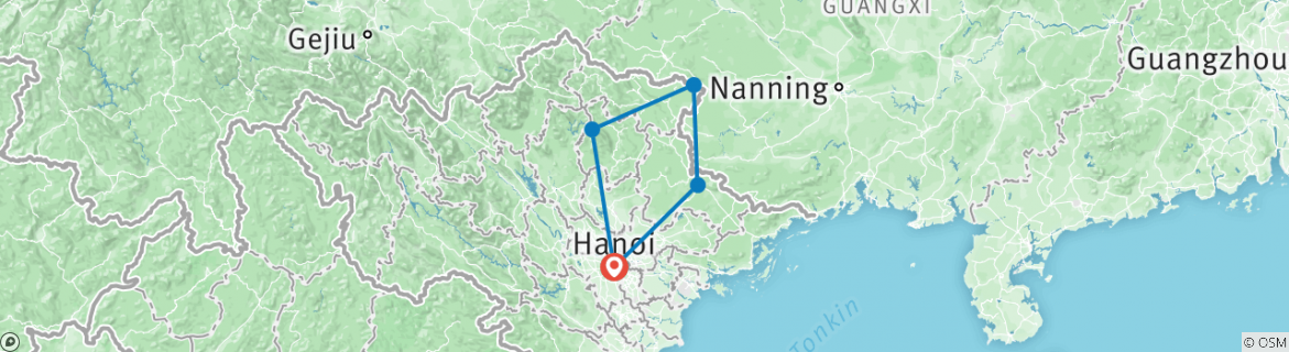 Image of a map showing the route of the tour