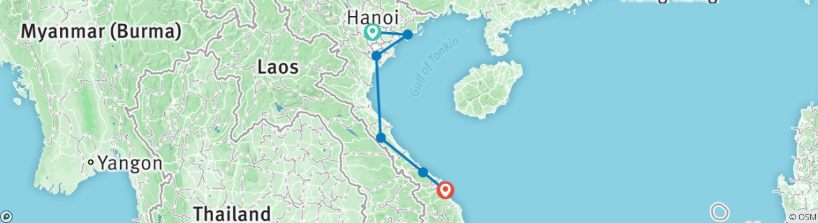 Image of a map showing the route of the tour