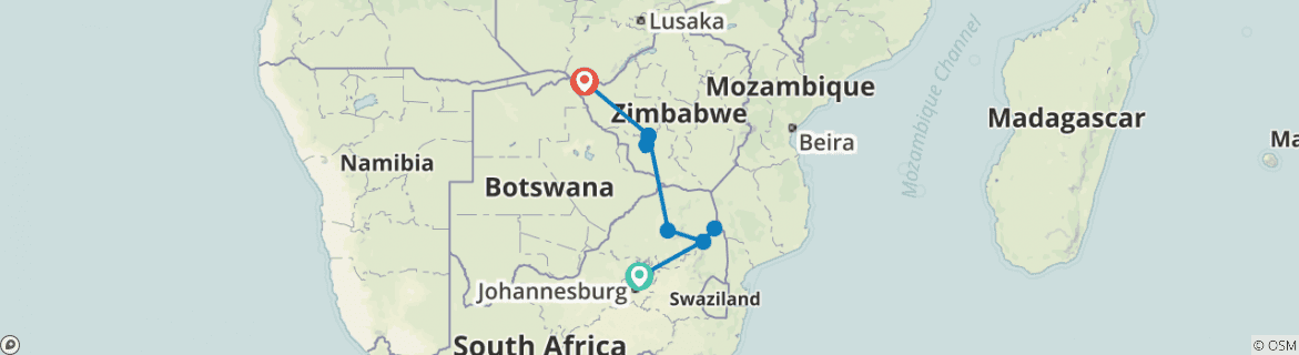 Image of a map showing the route of the tour