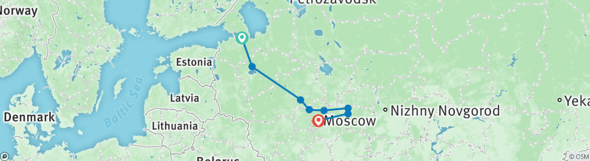 Image of a map showing the route of the tour