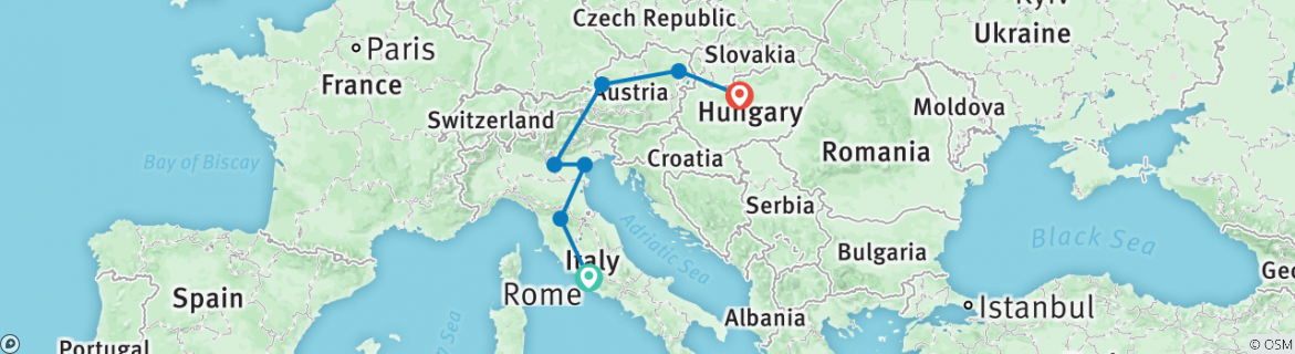 Image of a map showing the route of the tour