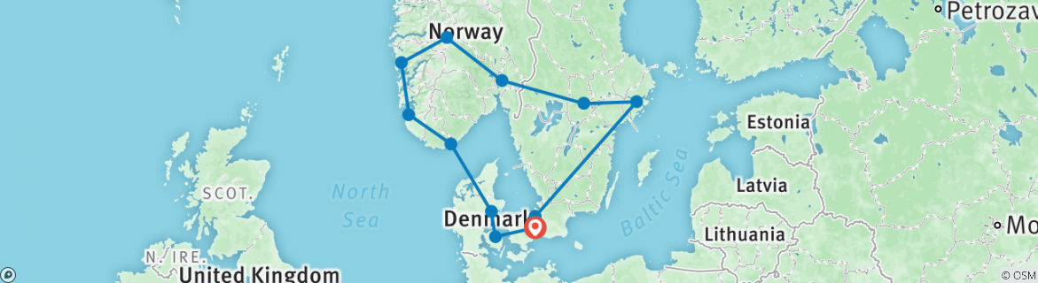 Image of a map showing the route of the tour