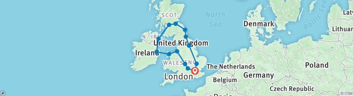 Image of a map showing the route of the tour