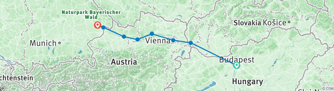 Image of a map showing the route of the tour
