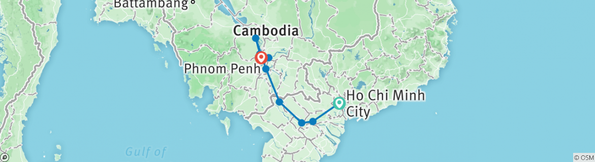 Image of a map showing the route of the tour