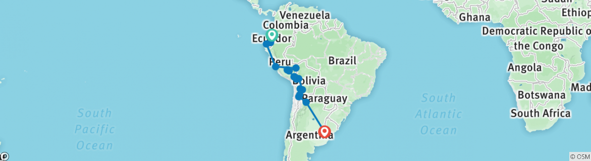 Image of a map showing the route of the tour