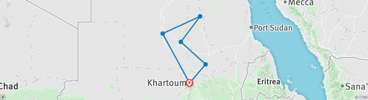 Image of a map showing the route of the tour