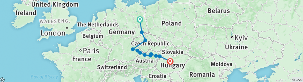 Image of a map showing the route of the tour