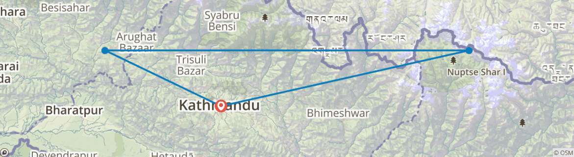 Image of a map showing the route of the tour