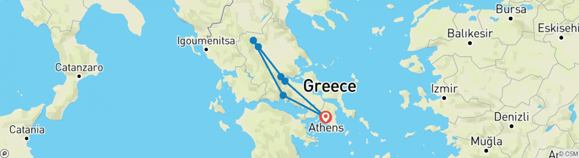 Image of a map showing the route of the tour