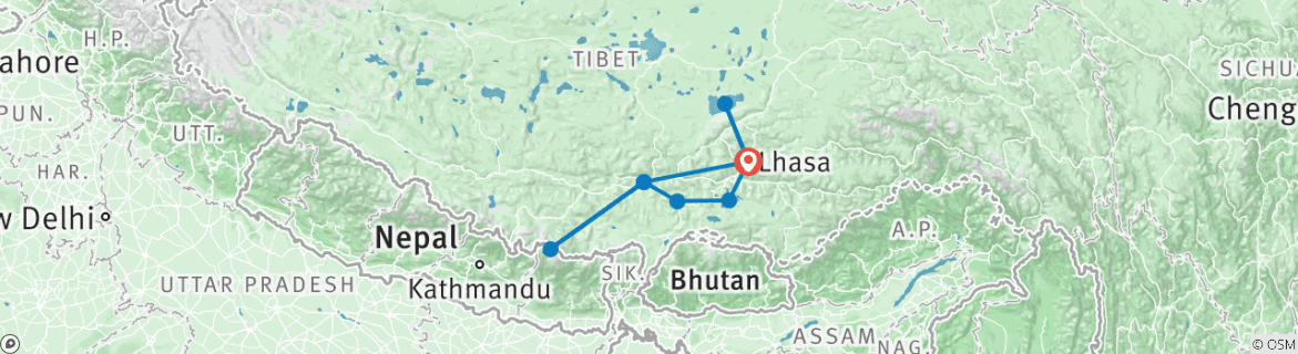Image of a map showing the route of the tour