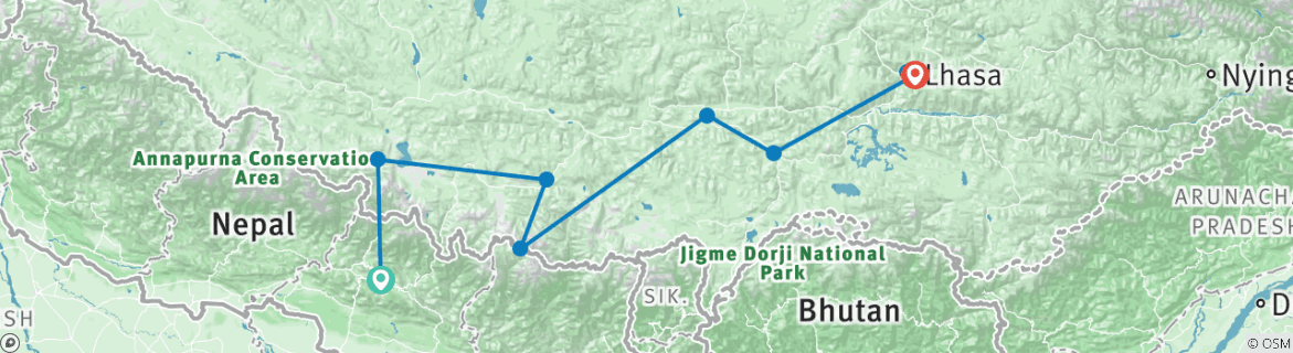 Image of a map showing the route of the tour