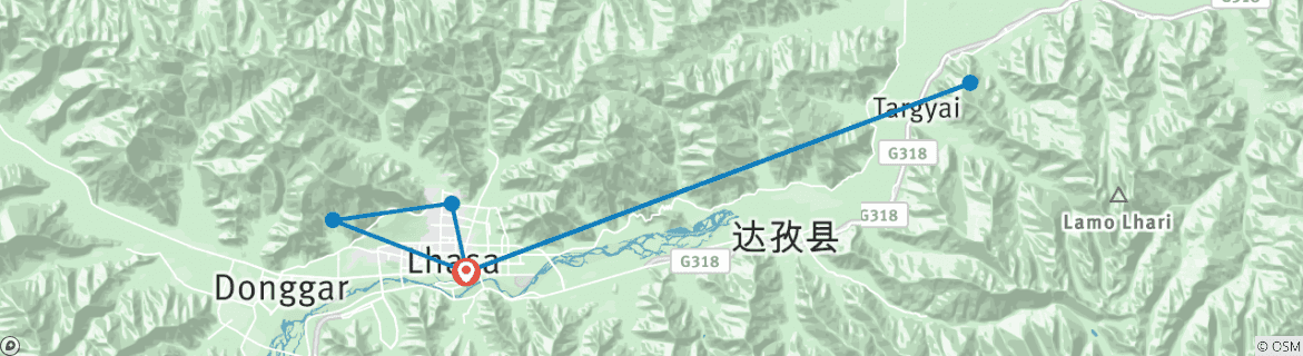Image of a map showing the route of the tour