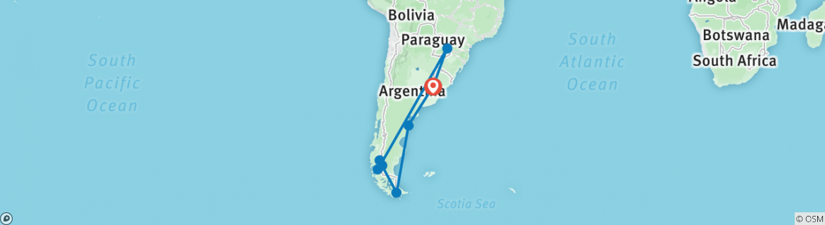 Image of a map showing the route of the tour