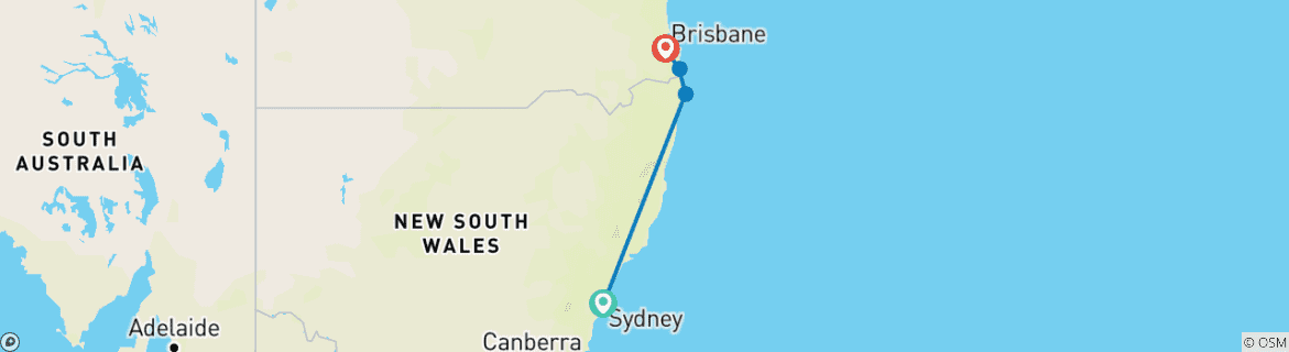 Image of a map showing the route of the tour