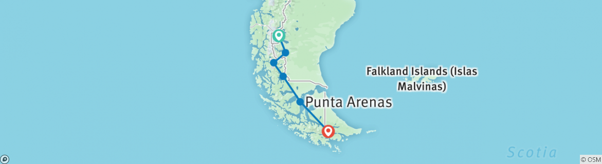 Image of a map showing the route of the tour