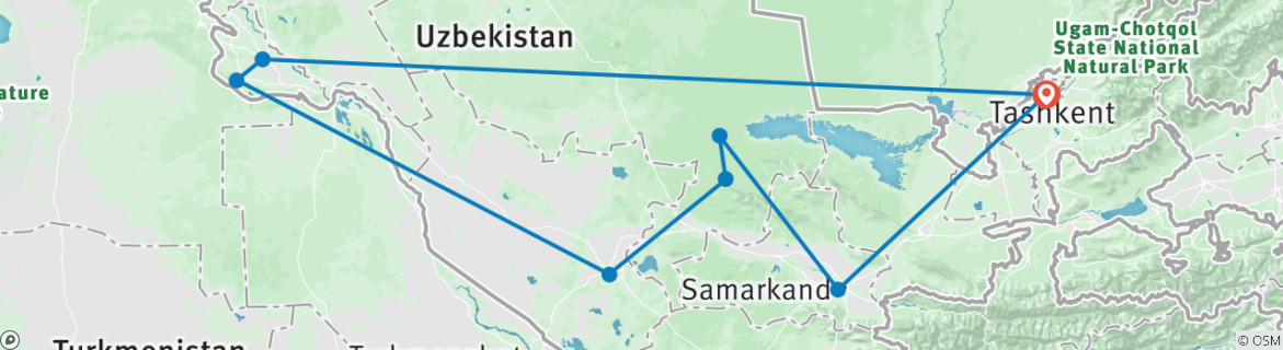 Image of a map showing the route of the tour