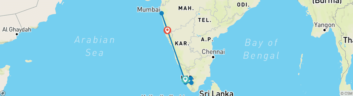 Image of a map showing the route of the tour