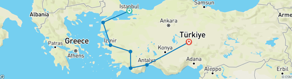 Image d'une carte montrant l'itinéraire du circuit