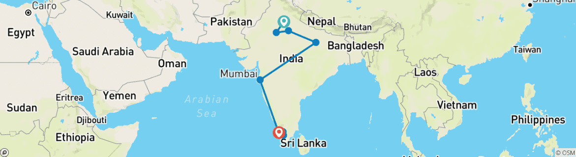 Image of a map showing the route of the tour