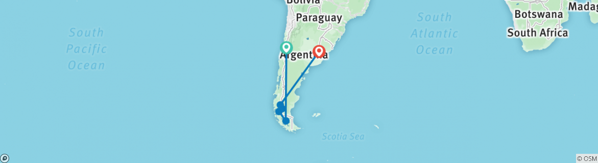 Image of a map showing the route of the tour