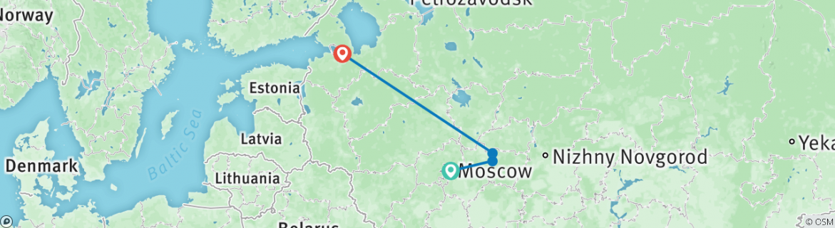 Image of a map showing the route of the tour