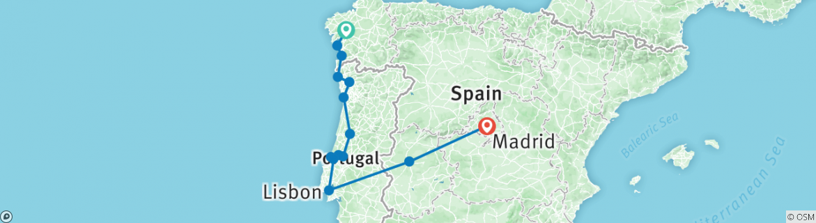 Image of a map showing the route of the tour