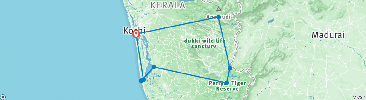 Image of a map showing the route of the tour