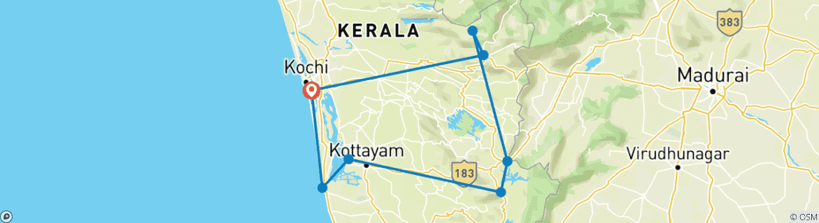 Image of a map showing the route of the tour