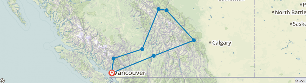 Image of a map showing the route of the tour