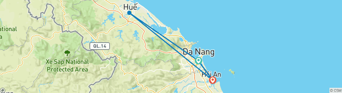 Image of a map showing the route of the tour