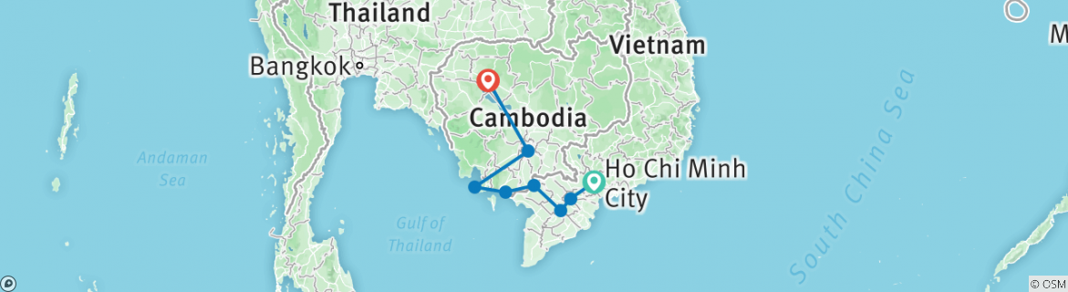 Image of a map showing the route of the tour