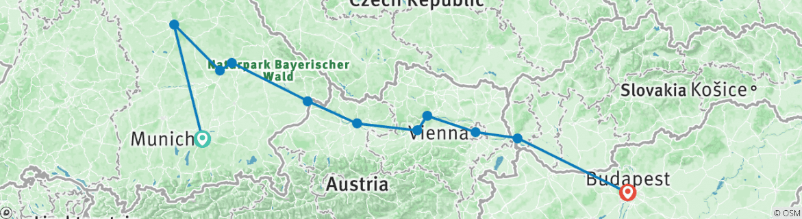 Image of a map showing the route of the tour