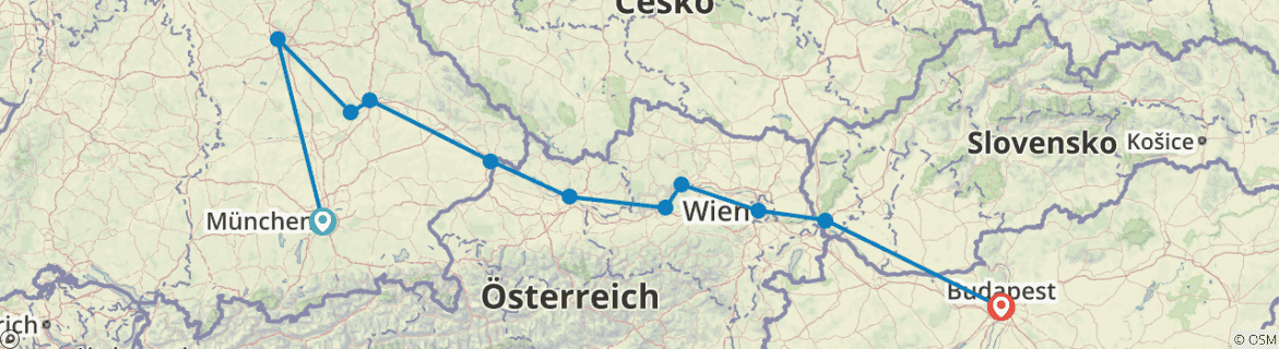 Image of a map showing the route of the tour