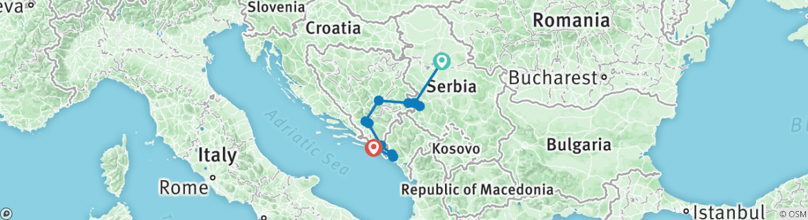 Image of a map showing the route of the tour
