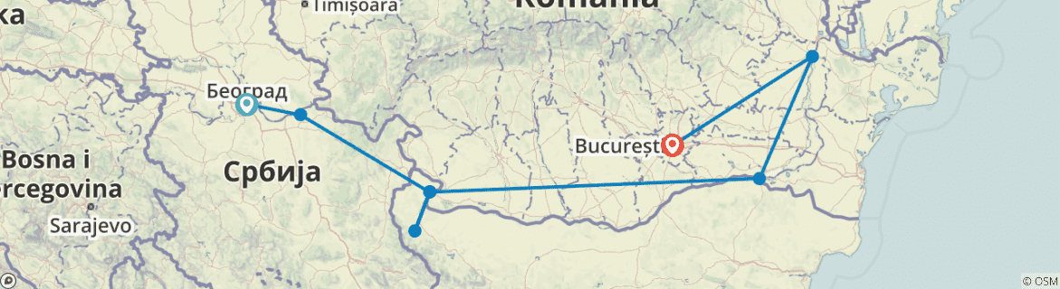 Image of a map showing the route of the tour