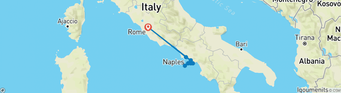 Image of a map showing the route of the tour