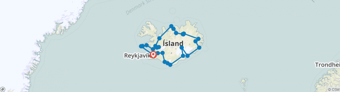 Image of a map showing the route of the tour