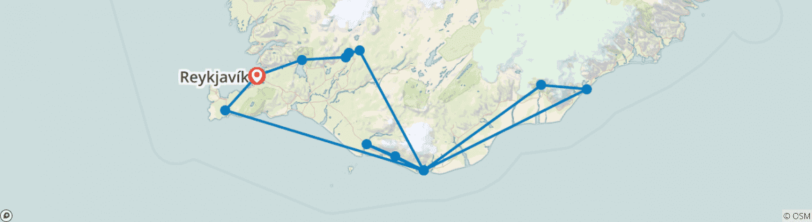 Image of a map showing the route of the tour