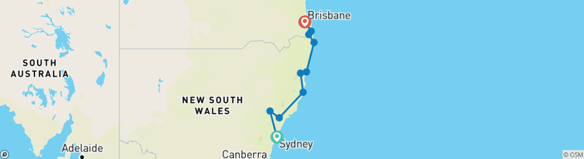 Carte du circuit Aventure de Sydney à Brisbane