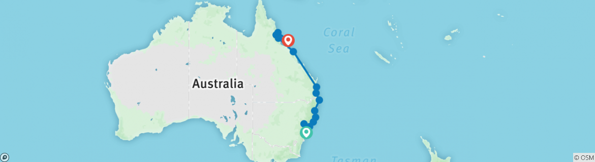 Image of a map showing the route of the tour