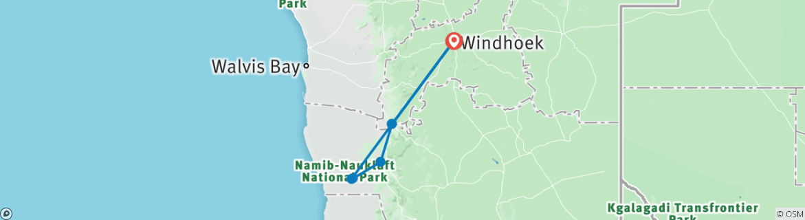 Image of a map showing the route of the tour