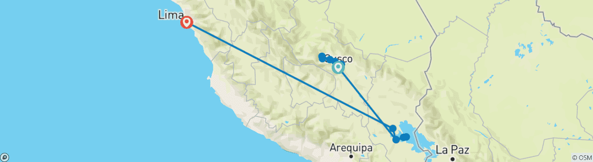 Image of a map showing the route of the tour
