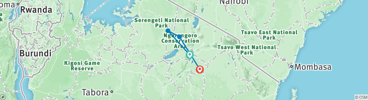 Image of a map showing the route of the tour